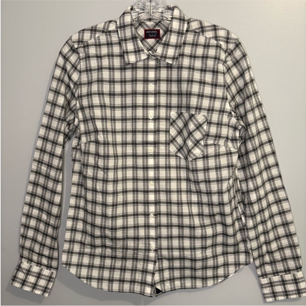 UNTUCKit Women Marina NWT 8 Black White Black Long Sleeve Button Down Shirt Top